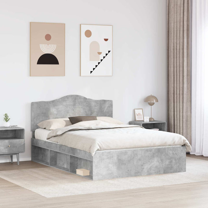 Sengestel med hovedgærde Beton 160 x 200 cm Massiv fyrretræ