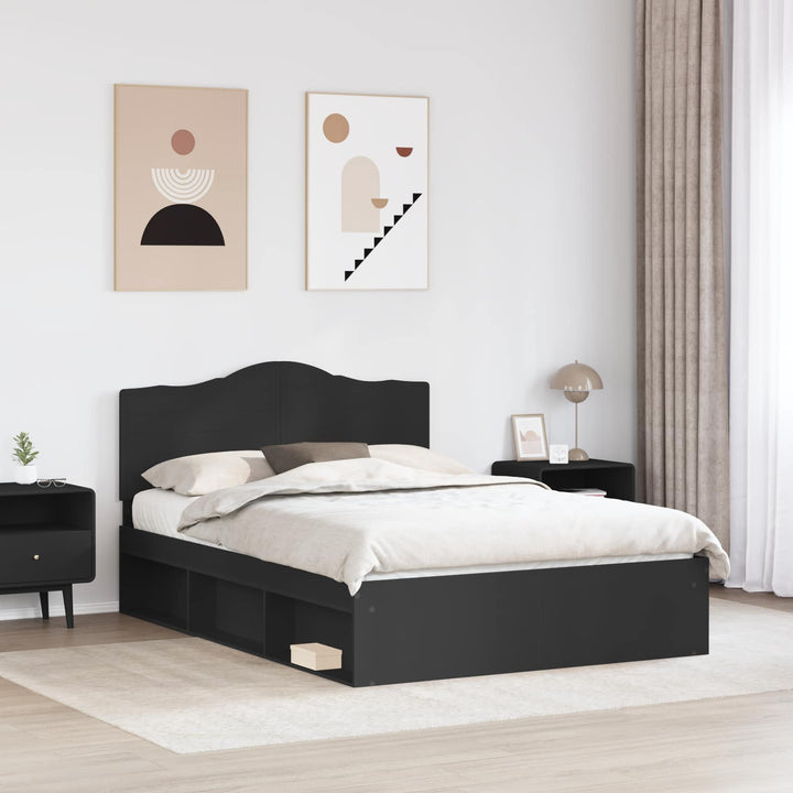 Sengestel med hovedgærde Sort 140 x 200 cm Massiv fyrretræ