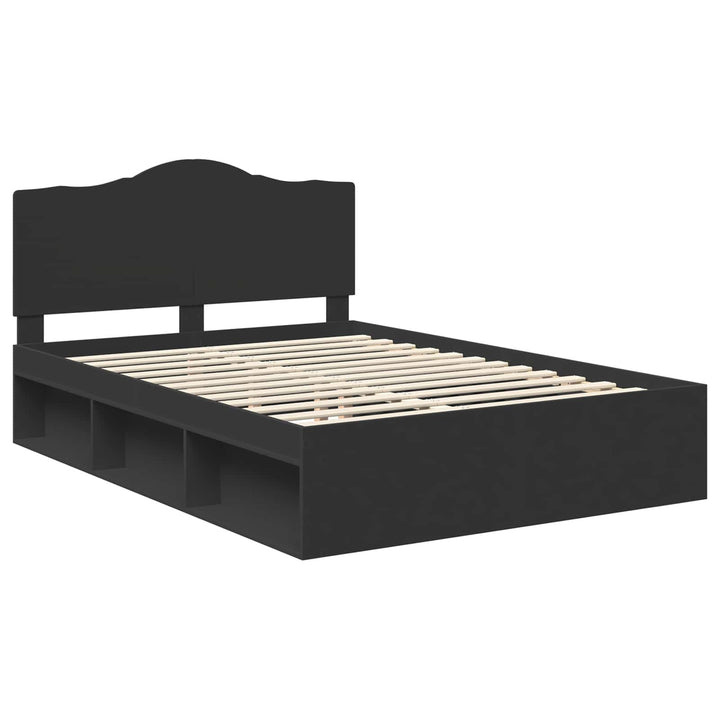 Sengestel med hovedgærde Sort 140 x 200 cm Massiv fyrretræ