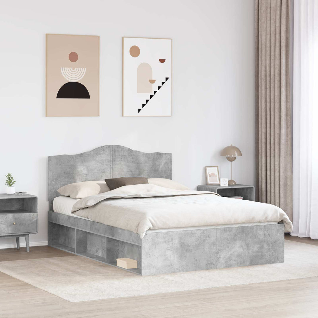 Sengestel med hovedgærde Beton 140 x 200 cm Massiv fyrretræ