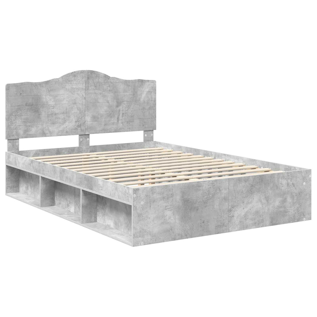 Sengestel med hovedgærde Beton 140 x 200 cm Massiv fyrretræ