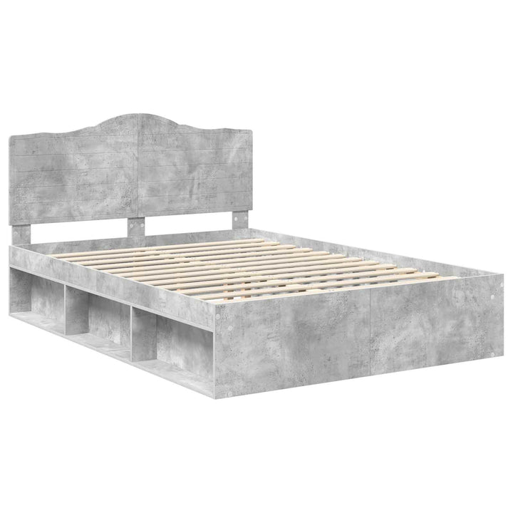 Sengestel med hovedgærde Beton 140 x 190 cm Massiv fyrretræ