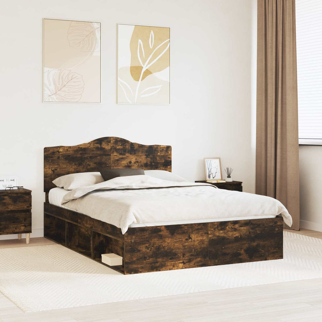 Sengestel med hovedgærde Røget eg 140 x 190 cm Massiv fyrretræ