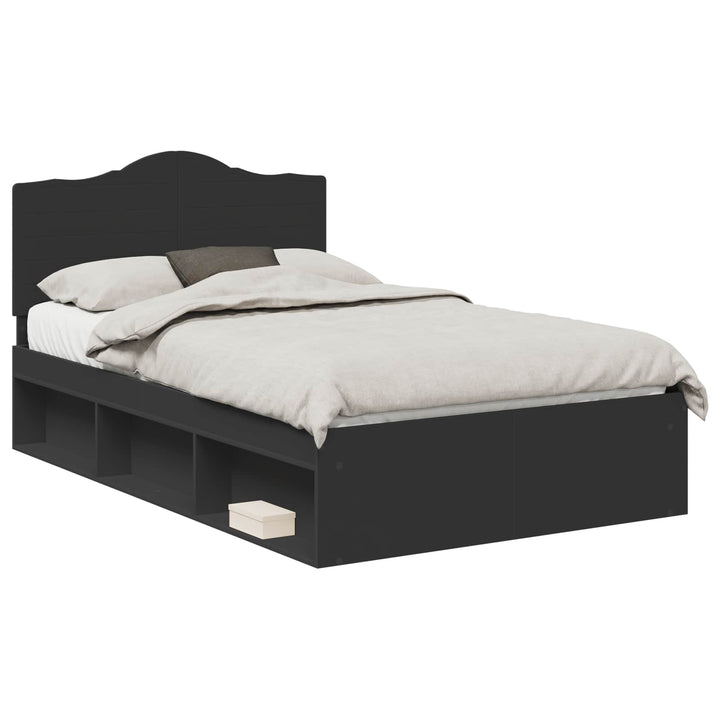 Sengestel med hovedgærde Sort 135 x 190 cm Massiv fyrretræ