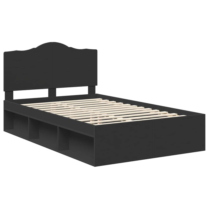 Sengestel med hovedgærde Sort 135 x 190 cm Massiv fyrretræ