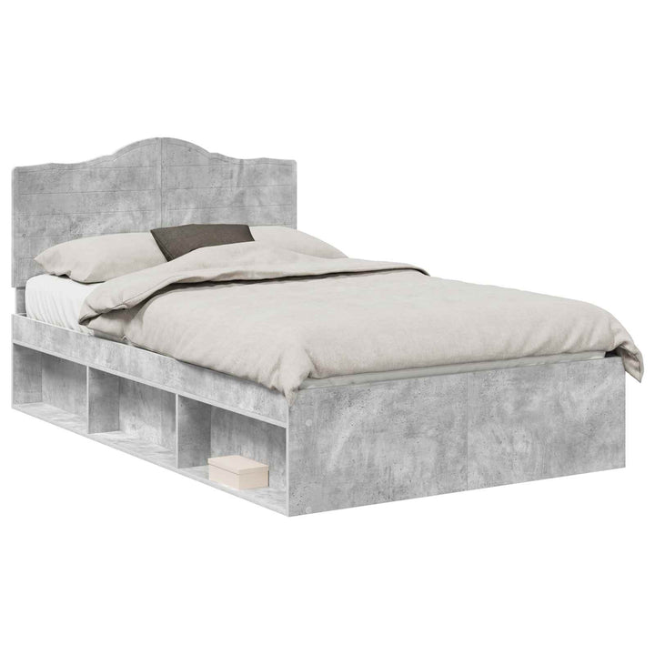Sengestel med hovedgærde Beton Grå 135 x 190 cm Massiv fyrretræ