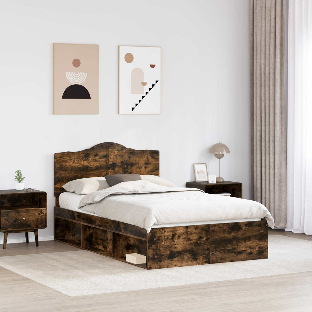 Sengestel med hovedgærde Røget eg 135 x 190 cm Massiv fyrretræ
