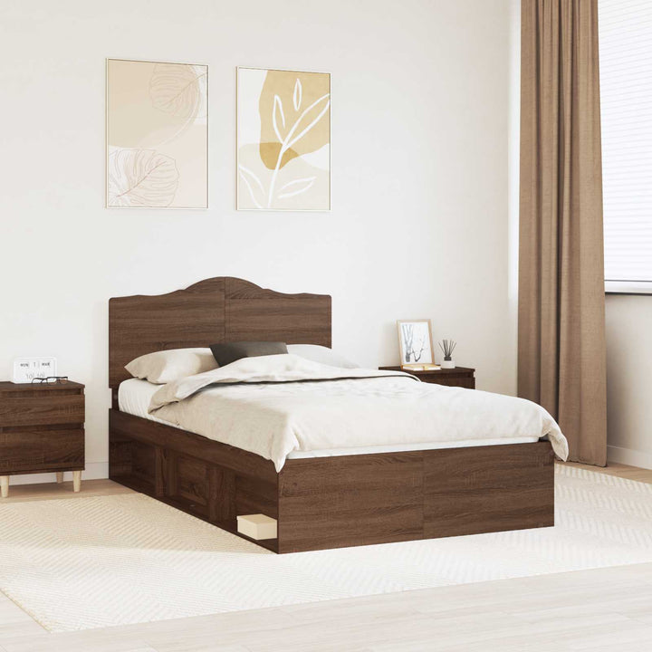 Sengestel med hovedgærde Brun eg 120 x 190 cm Massiv fyrretræ