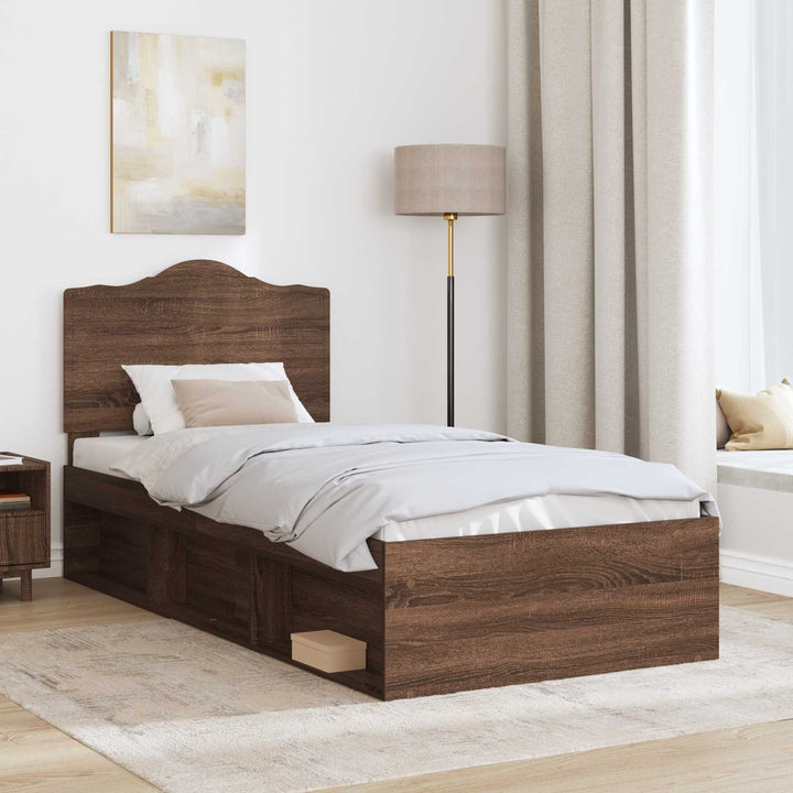 Sengestel med hovedgærde Brun eg 100 x 200 cm Massiv fyrretræ