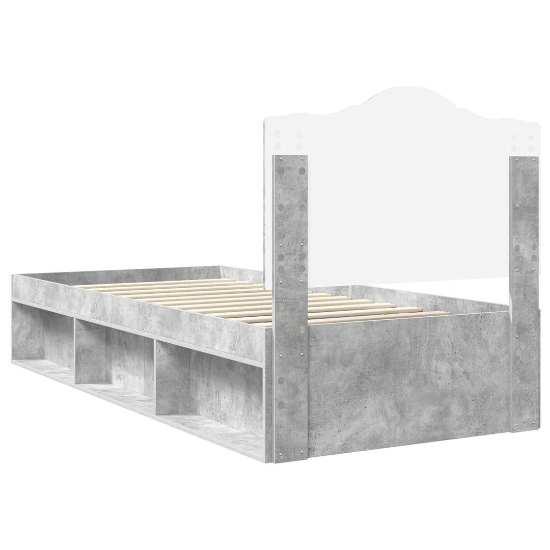 Sengestel med hovedgærde Beton 90 x 200 cm Massiv fyrretræ