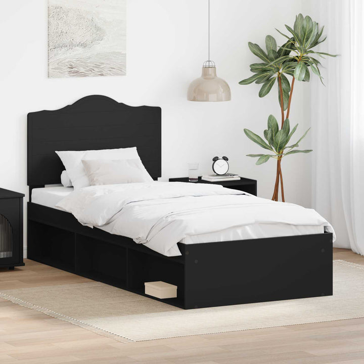 Sengestel med hovedgærde Sort 90 x 190 cm Massiv fyrretræ