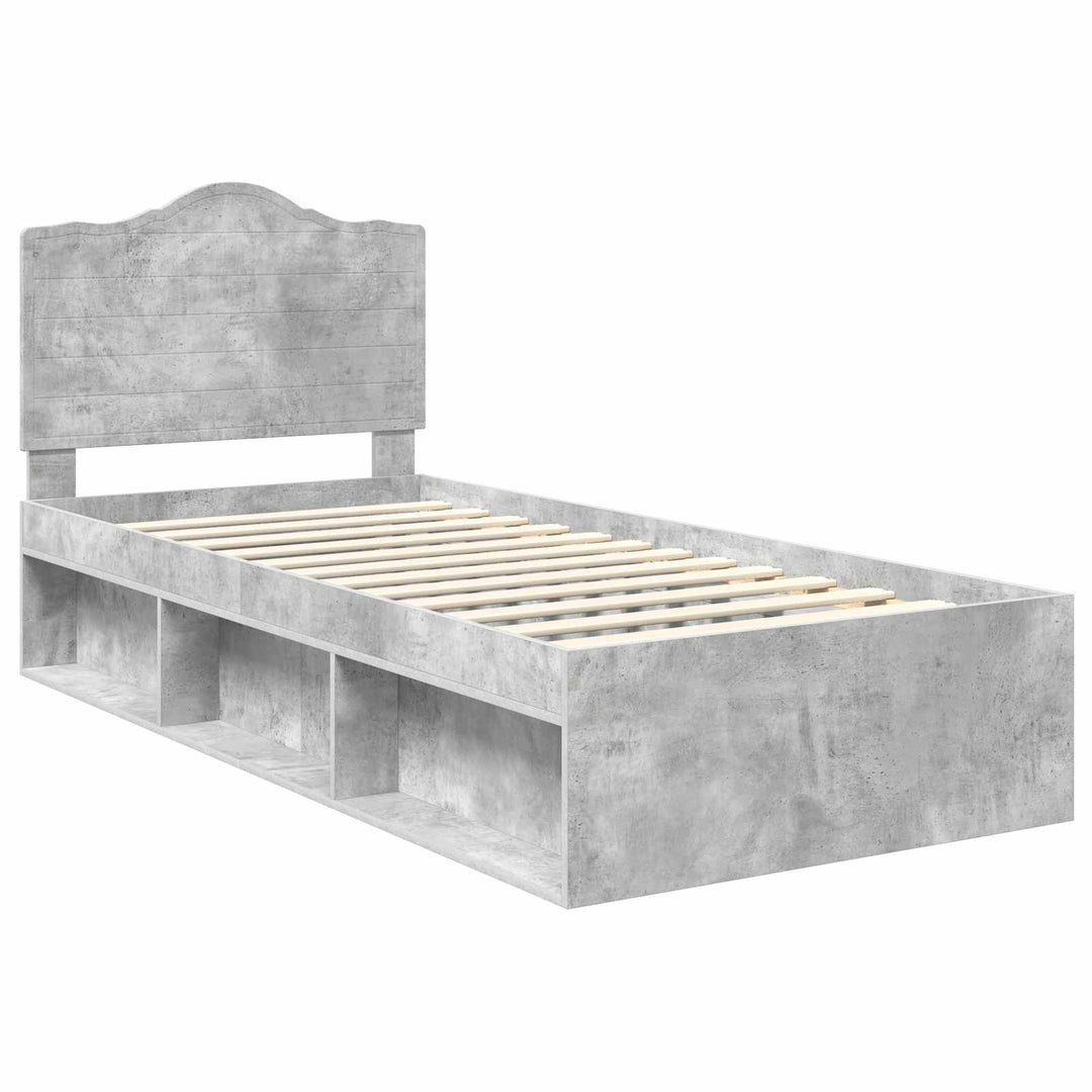 Sengestel med hovedgærde Beton Grå 90 x 190 cm Massiv fyrretræ
