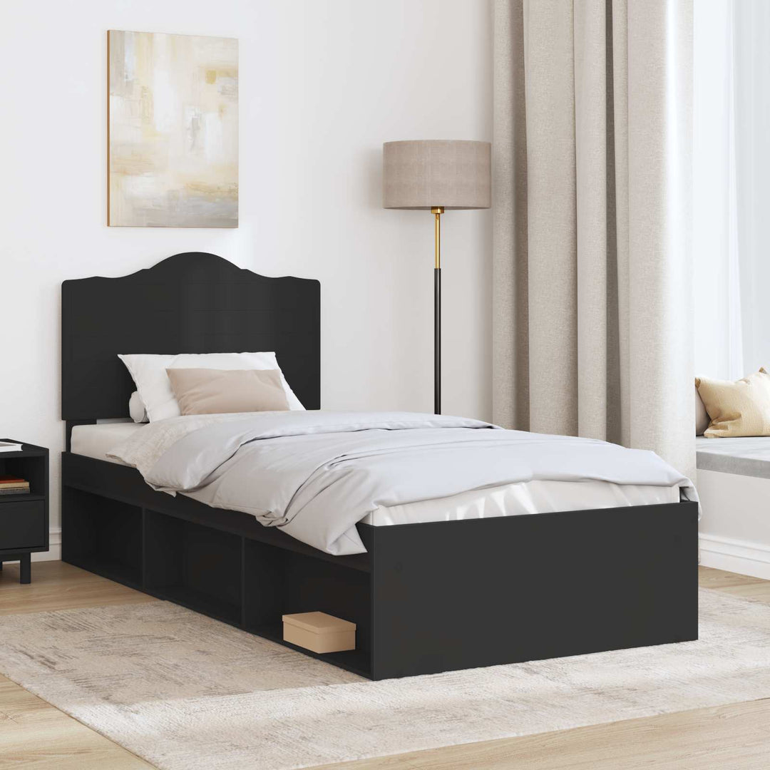 Sengestel med hovedgærde Sort 75 x 190 cm Massiv fyrretræ