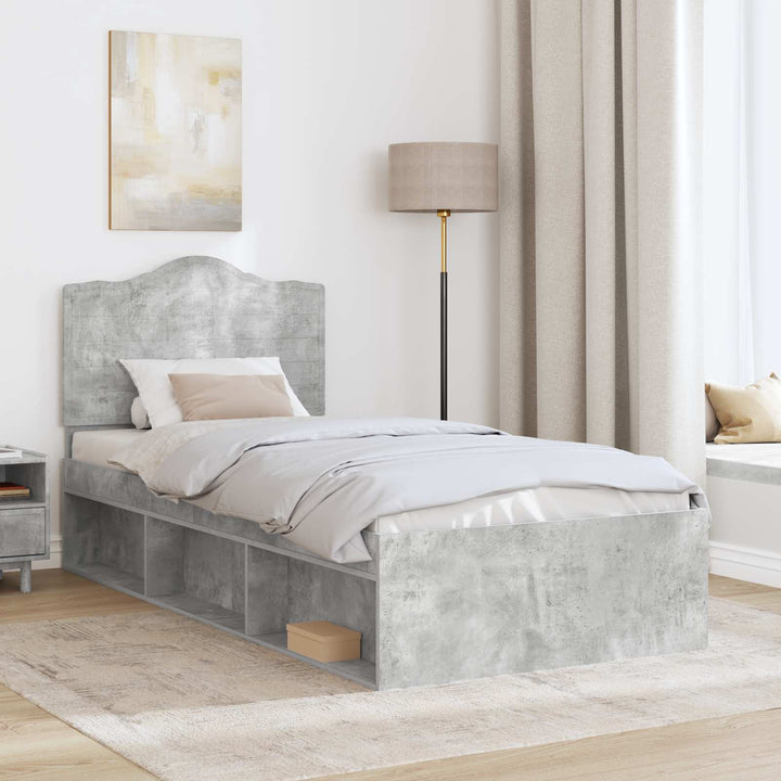 Sengestel med hovedgærde Beton Grå 75 x 190 cm Massiv fyrretræ