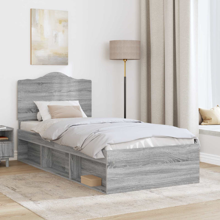 Sengestel med hovedgærde Grå Sonoma 75 x 190 cm Massiv fyrretræ