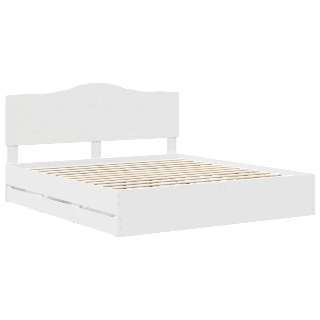 Sengestel med skuffe Hvid 200 x 200 cm Ingeniørtræ