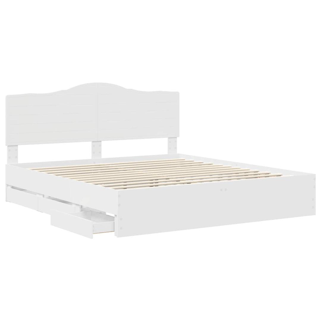 Sengestel med skuffe Hvid 200 x 200 cm Ingeniørtræ