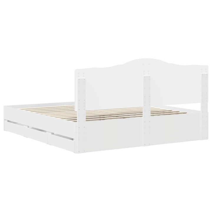 Sengestel med skuffe Hvid 200 x 200 cm Ingeniørtræ