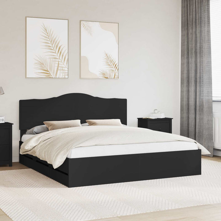 Sengestel med skuffe Sort 200 x 200 cm Ingeniørtræ