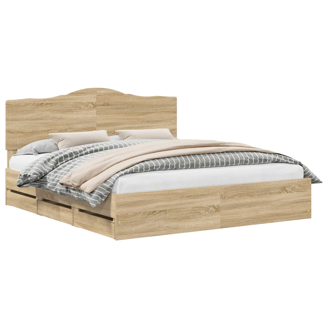 Sengestel med skuffe Sonoma eg 200 x 200 cm Ingeniørtræ