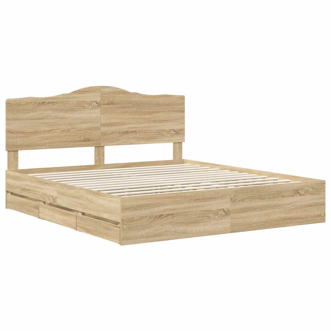 Sengestel med skuffe Sonoma eg 200 x 200 cm Ingeniørtræ