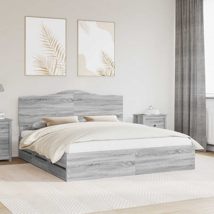 Sengestel med skuffe Grå sonoma-eg 200 x 200 cm Ingeniørtræ