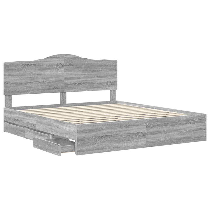 Sengestel med skuffe Grå sonoma-eg 200 x 200 cm Ingeniørtræ