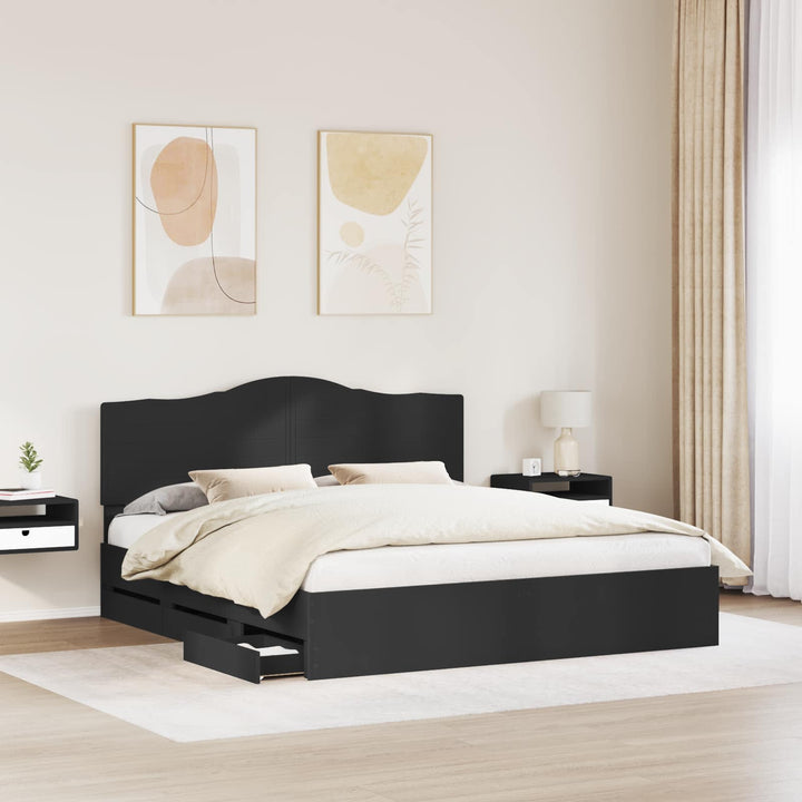 Sengestel med skuffe Sort 180 x 200 cm Ingeniørtræ