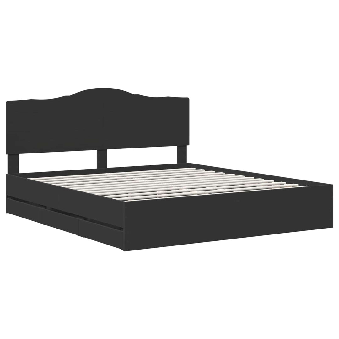 Sengestel med skuffe Sort 180 x 200 cm Ingeniørtræ