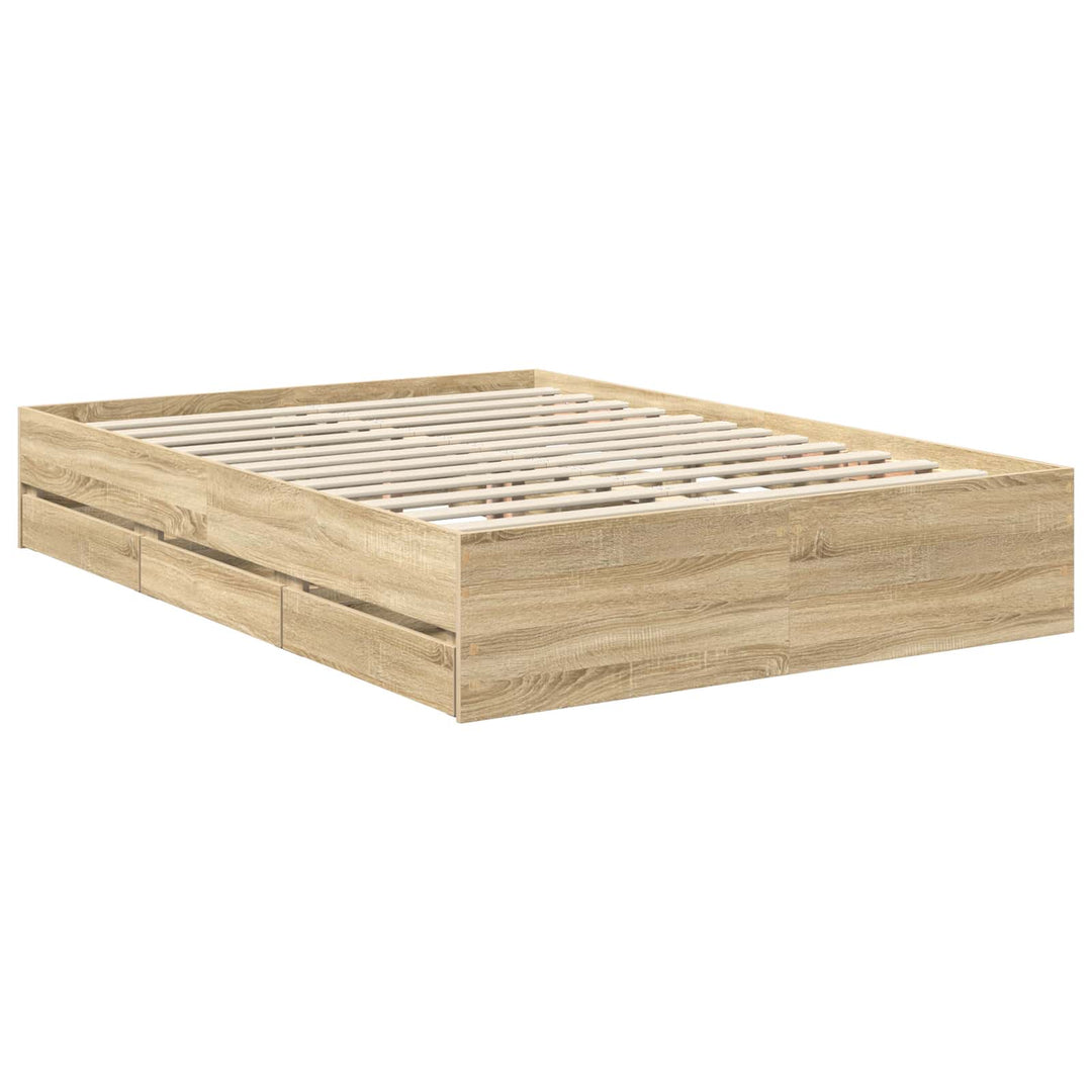 Sengestel med skuffe Sonoma-eg 140 x 200 cm Ingeniørtræ