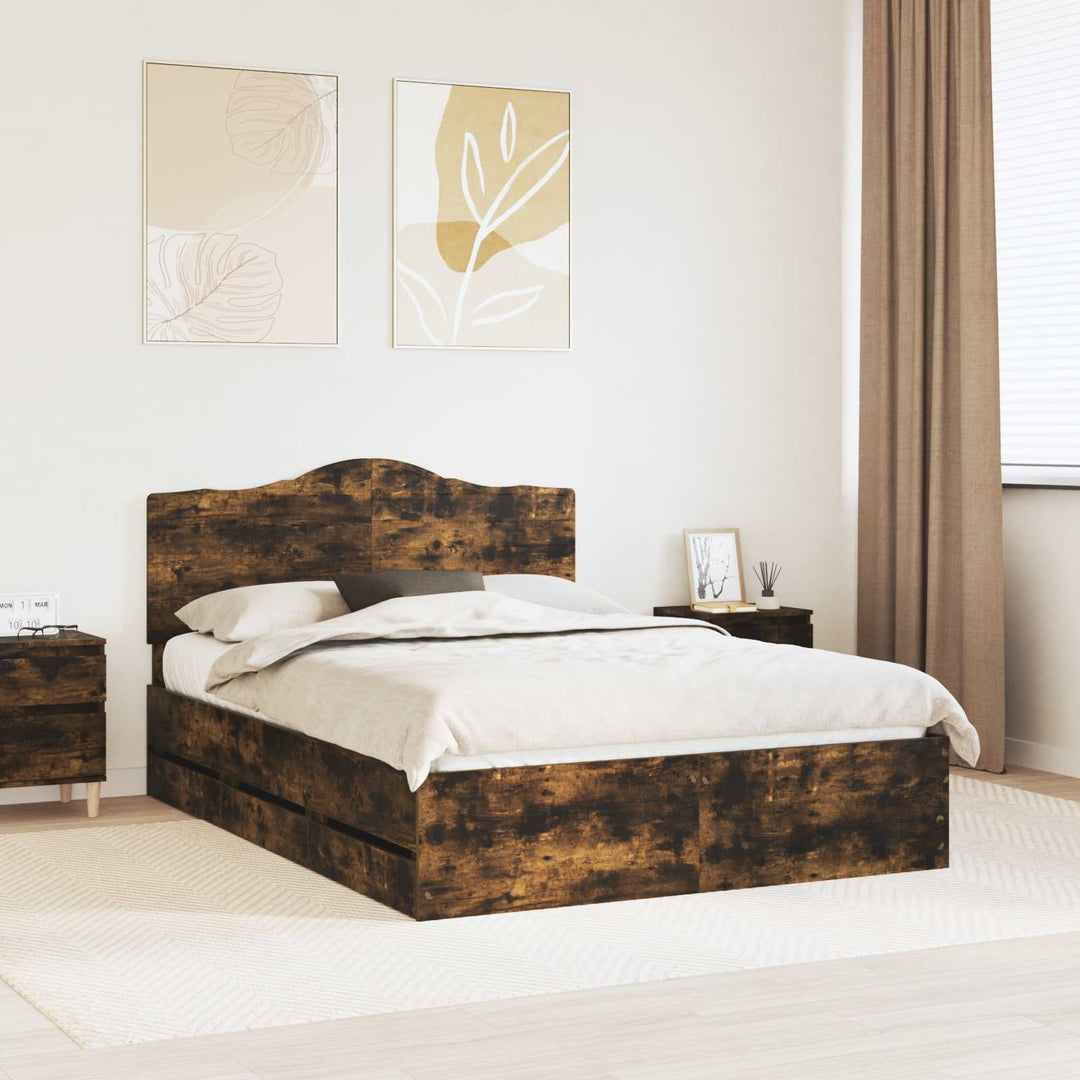Sengestel med skuffe Røget eg 140 x 190 cm Ingeniørtræ