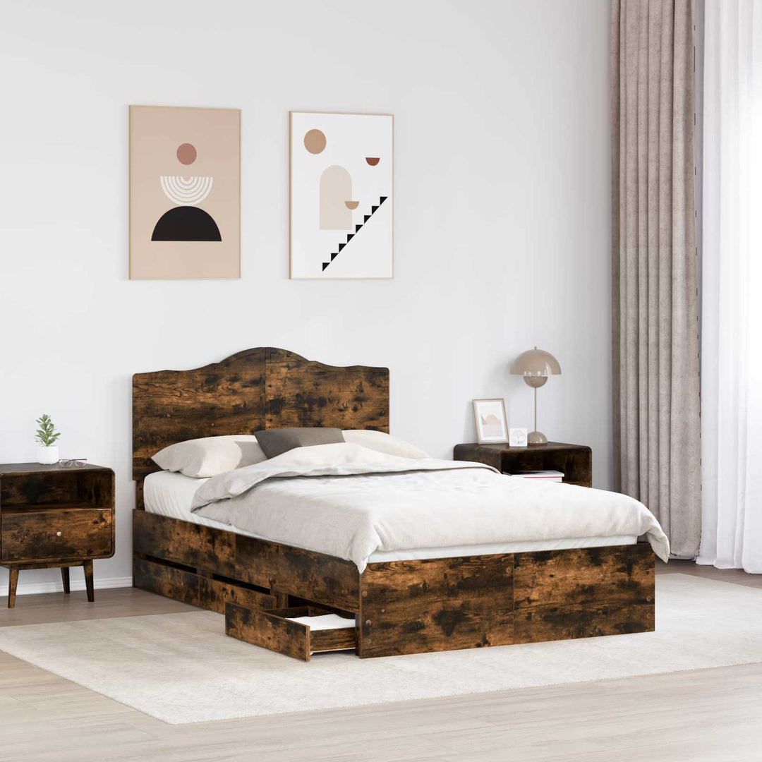Sengestel med skuffe Røget Eg 135 x 190 cm Ingeniørtræ