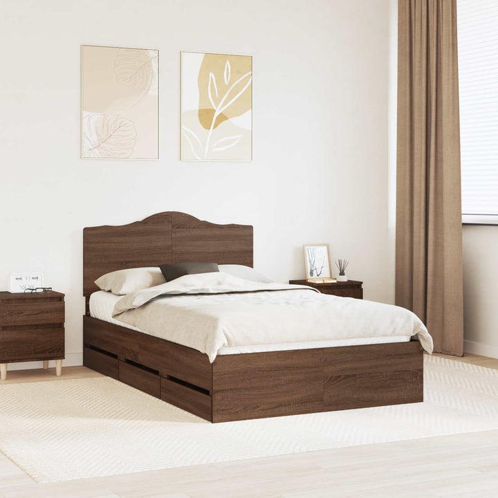 Sengestel med skuffe Brunt eg 135 x 190 cm Ingeniørtræ