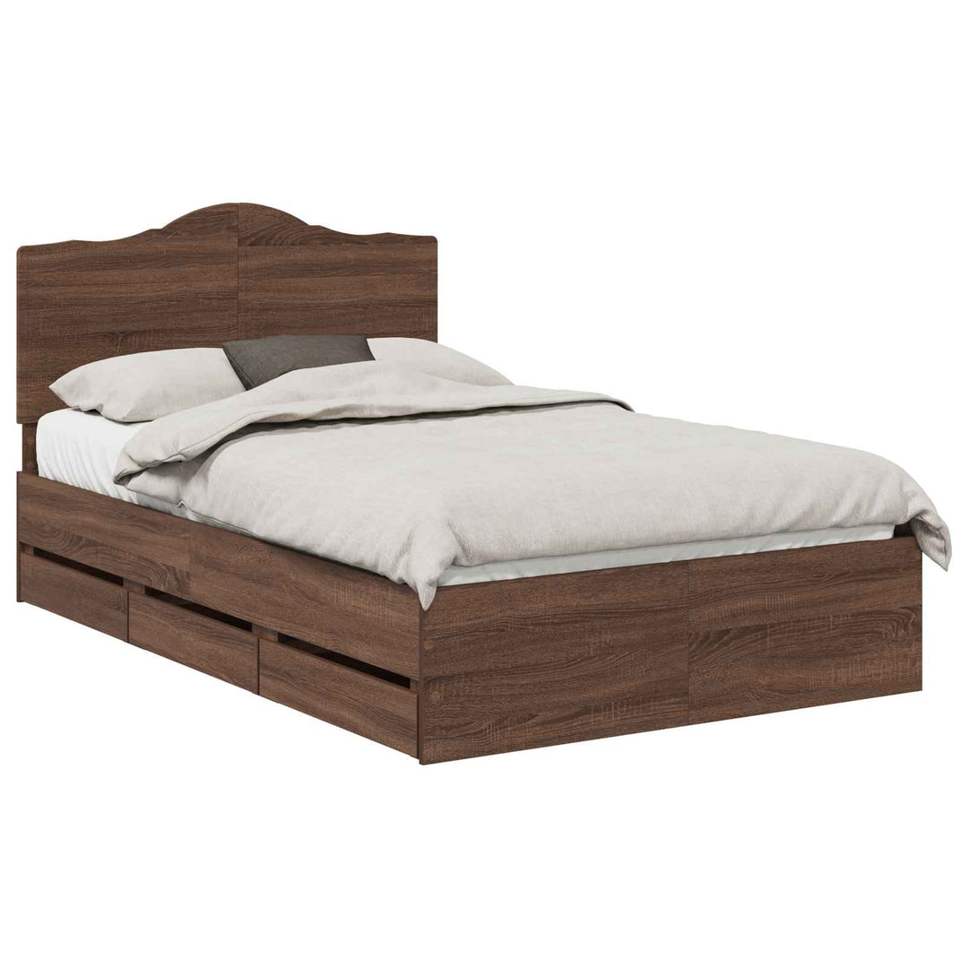 Sengestel med skuffe Brunt eg 135 x 190 cm Ingeniørtræ