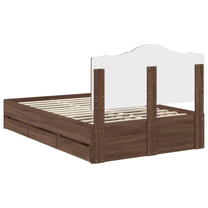 Sengestel med skuffe Brunt eg 135 x 190 cm Ingeniørtræ