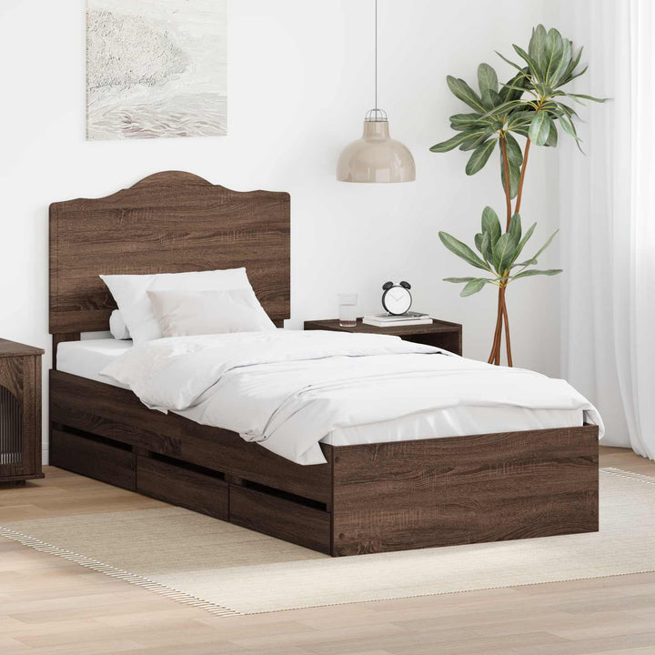 Sengestel med skuffe Brun eg 100 x 200 cm Ingeniørtræ