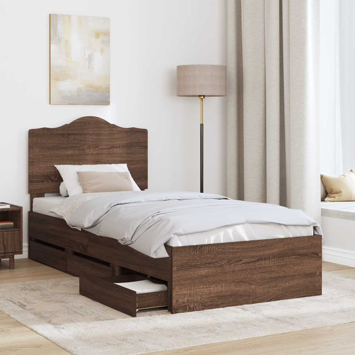 Sengestel med skuffe Brun eg 100 x 200 cm Ingeniørtræ