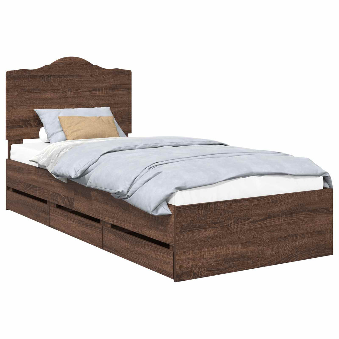 Sengestel med skuffe Brun eg 100 x 200 cm Ingeniørtræ