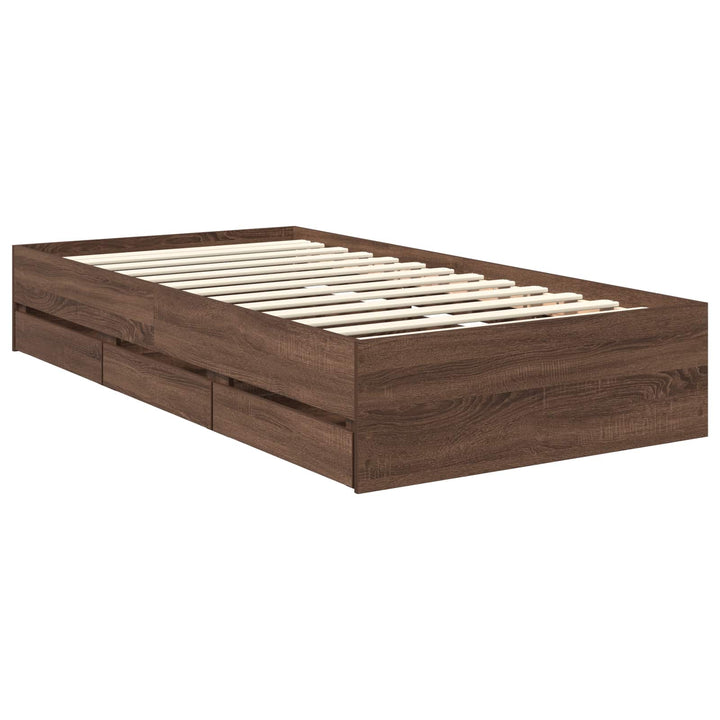 Sengestel med skuffe Brun eg 100 x 200 cm Ingeniørtræ