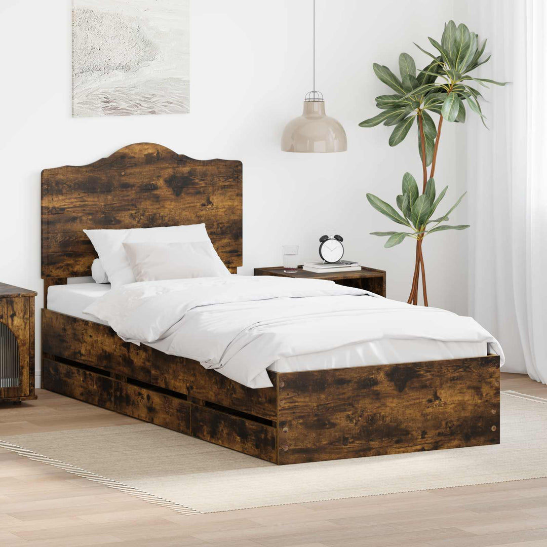 Sengestel med skuffe Røget Eg 90 x 190 cm Ingeniørtræ