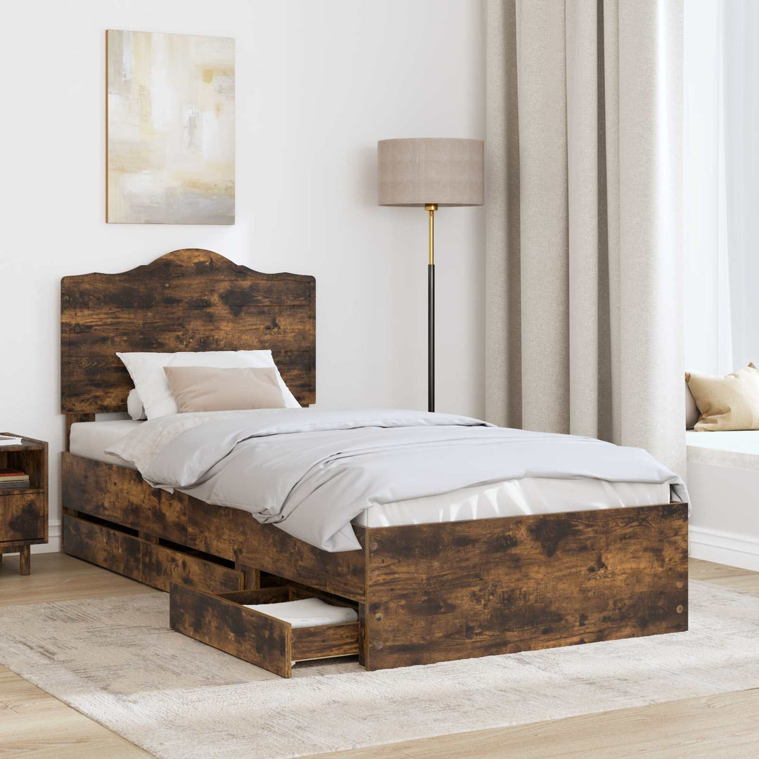 Sengestel med skuffe Røget Eg 90 x 190 cm Ingeniørtræ