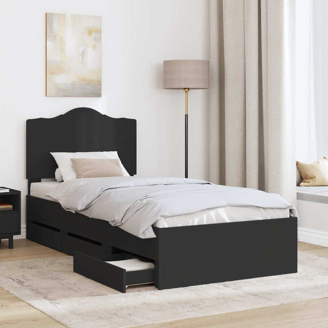Sengestel med skuffe Sort 75 x 190 cm Ingeniørtræ