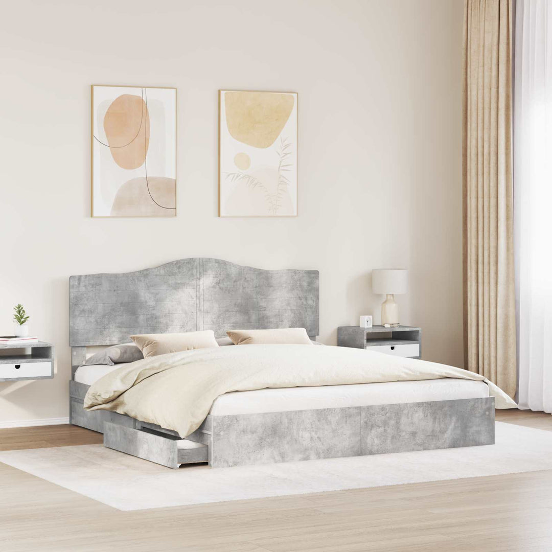 Opbevaringsseng Beton Grå 200 x 200 cm Konstrueret træ