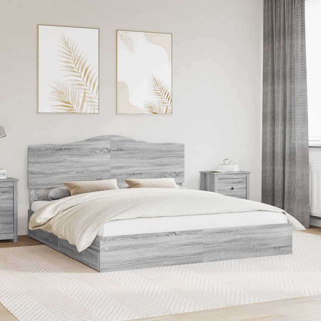 Opbevaringsseng Grå Sonoma 200 x 200 cm Konstrueret træ
