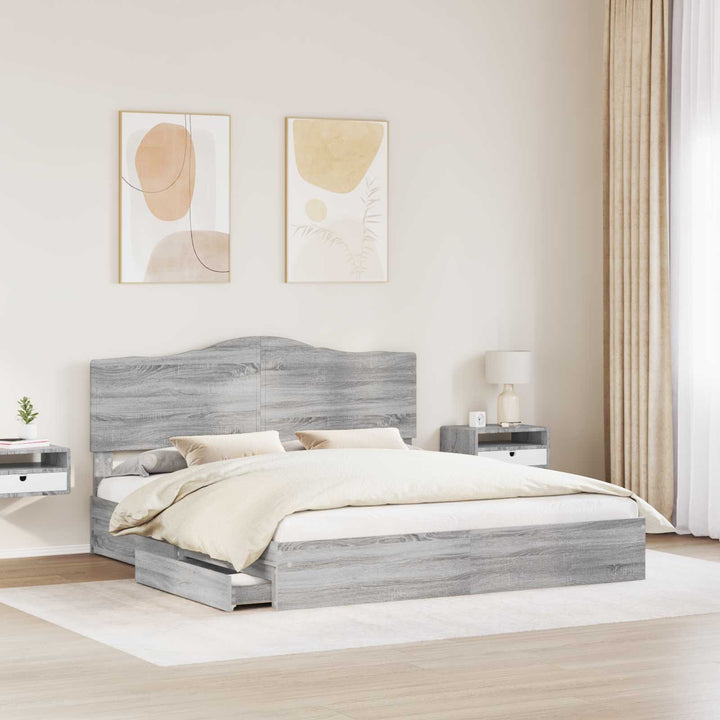 Opbevaringsseng Grå Sonoma 200 x 200 cm Konstrueret træ