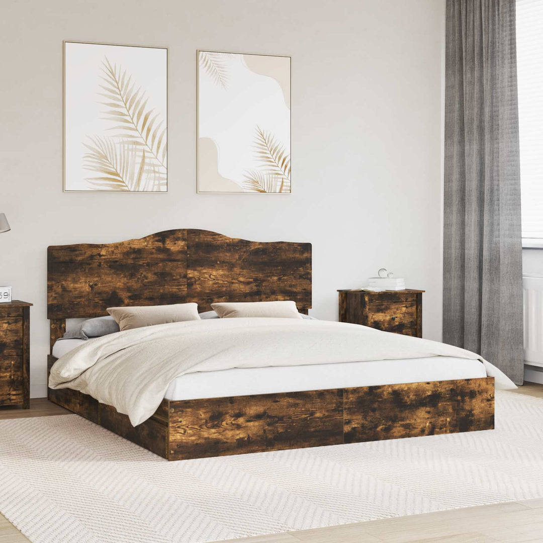 Opbevaringsseng Røget eg 180 x 200 cm Konstrueret træ