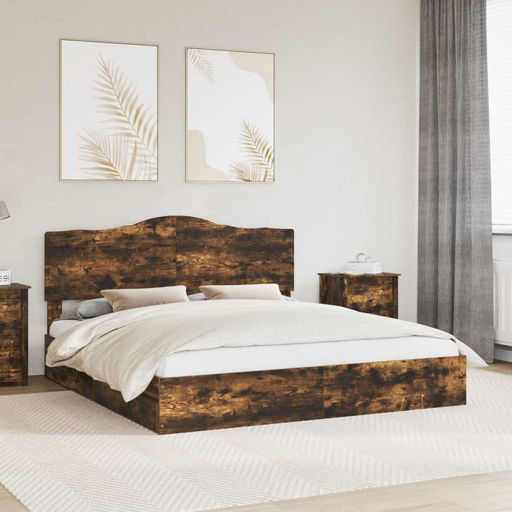 Opbevaringsseng Røget eg 180 x 200 cm Konstrueret træ