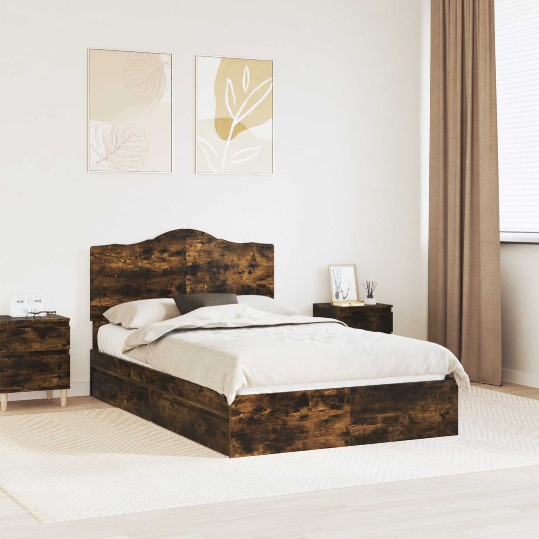 Opbevaringsseng Røget eg 135 x 190 cm Konstrueret træ