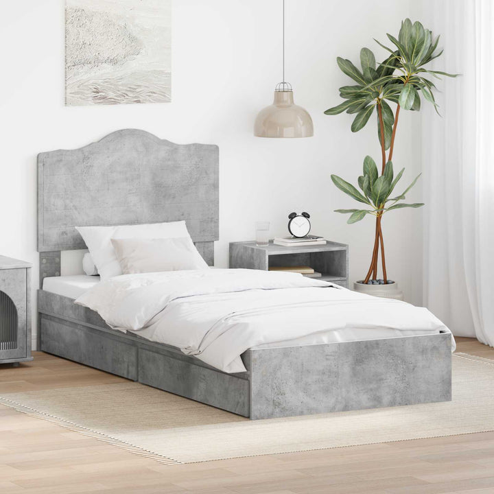 Opbevaringsseng Beton Grå 70 x 190 cm Konstrueret træ