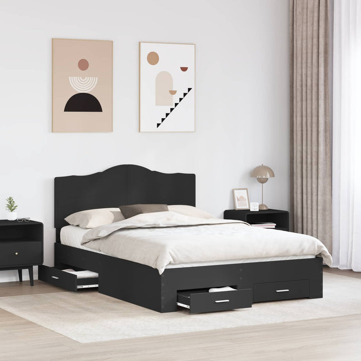 Sengestel med hovedgærde Sort 140 x 190 cm Konstrueret træ